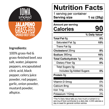 Variety - Iowa Smoked Recipe Flavors, 100% Grass-Fed Beef Sticks (No Sugar)