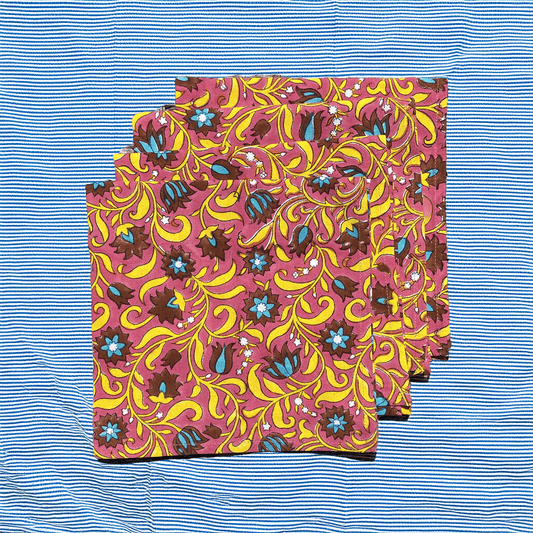 Block printed cloth dinner napkin- Cinnamon Red Set of 4 from Chikka Chikka Shop
