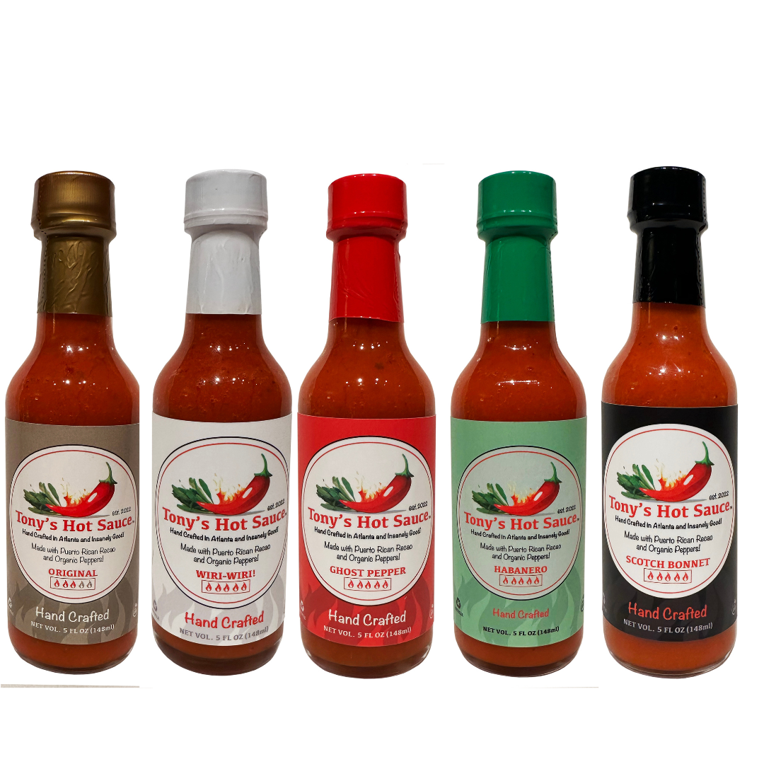 Tony's Handcrafted Hot Sauce- 5 Bottle Gift Set-5oz Bottles