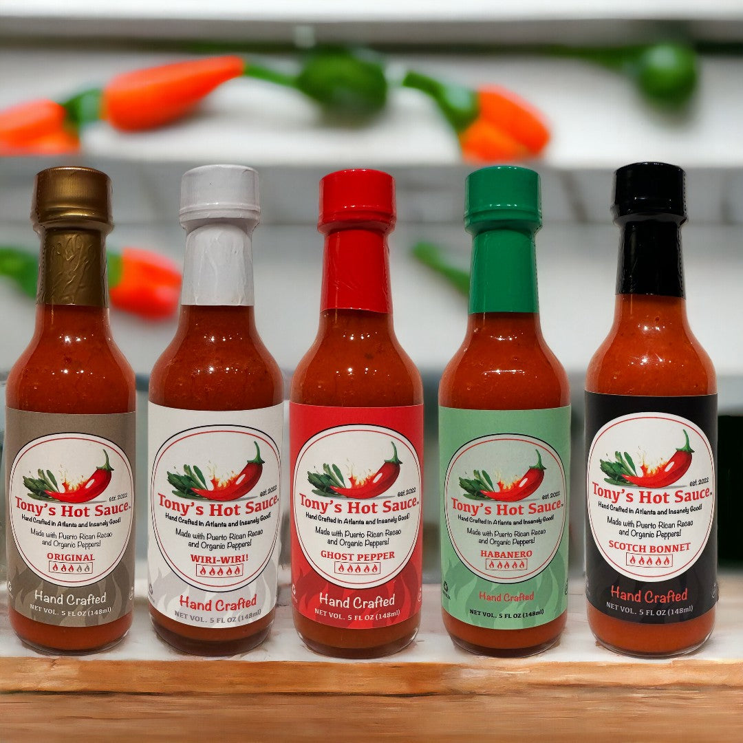 Tony's Handcrafted Hot Sauce- 5 Bottle Gift Set-5oz Bottles
