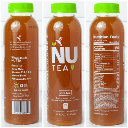 Vita Tea Iced Green & Yerba Mate Tea Bottles - 12 x 12oz by NU Tea