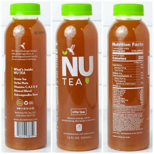 Vita Tea Iced Green & Yerba Mate Tea Bottles - 12 x 12oz by NU Tea