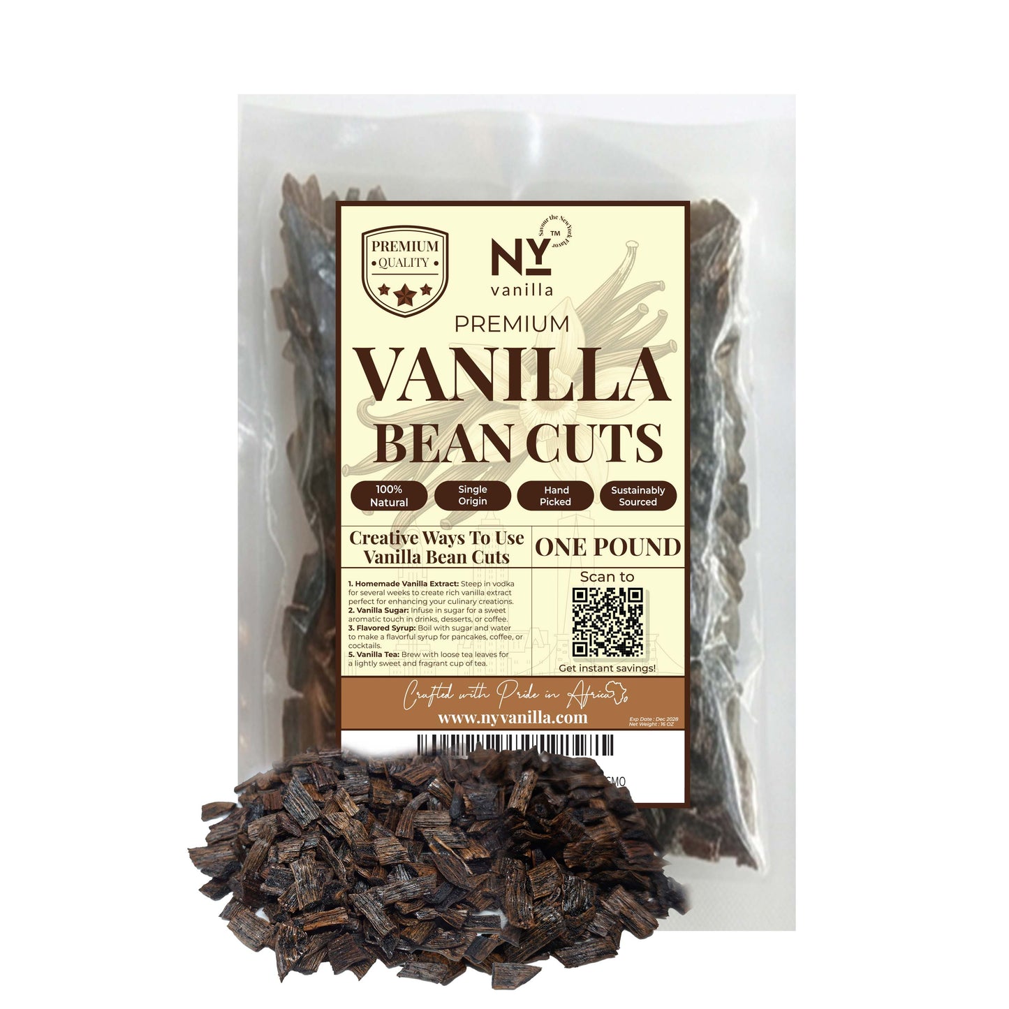 Grade B Vanilla Bean Cuts Bulk for Extract & Baking