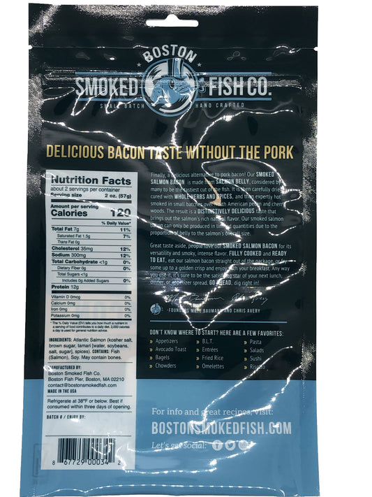 Salmon Bacon (Hot Smoked Belly) - 12 x 3 oz by Boston Smoked Fish