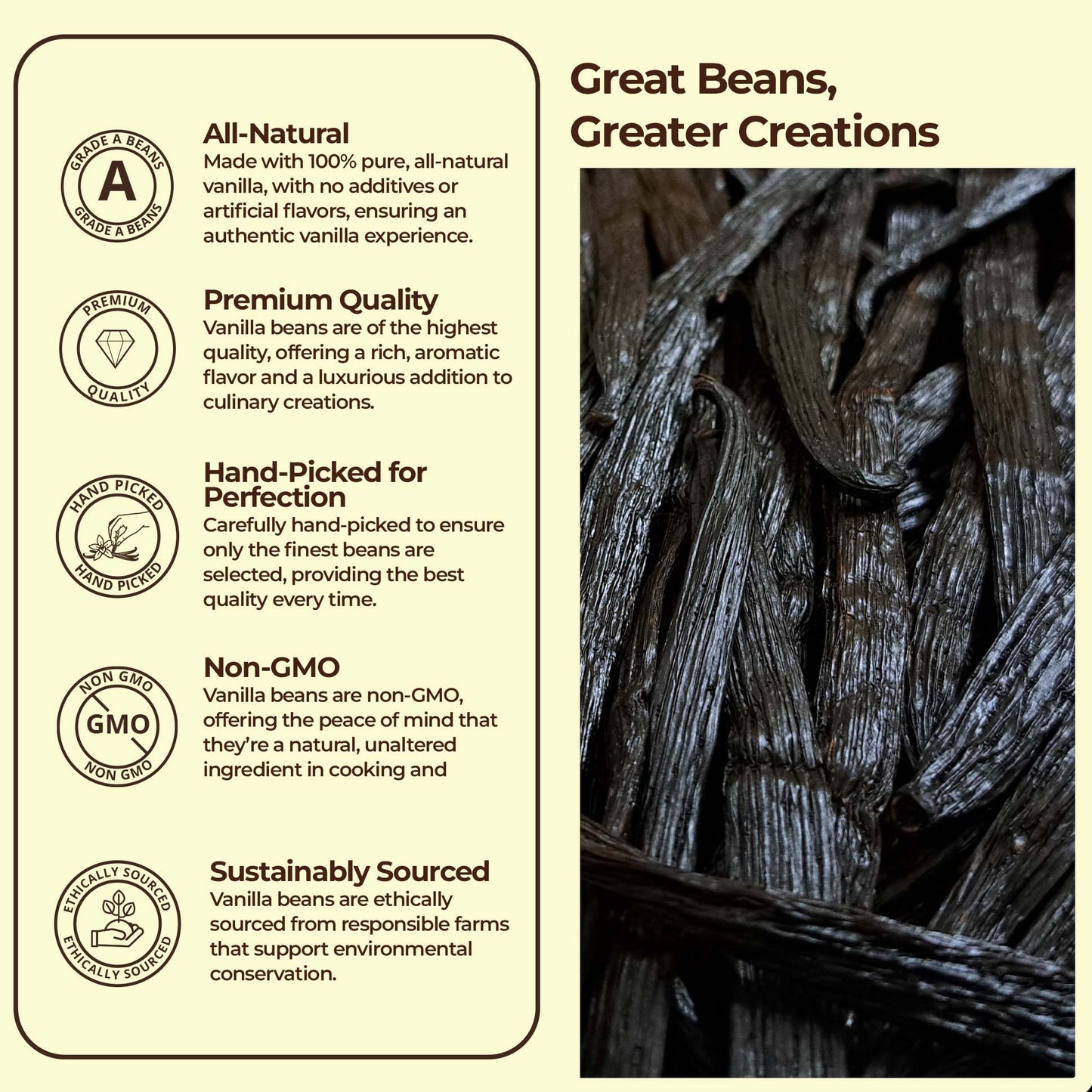 Grade A Vanilla Beans (25 Pack) Baking & Extract Use